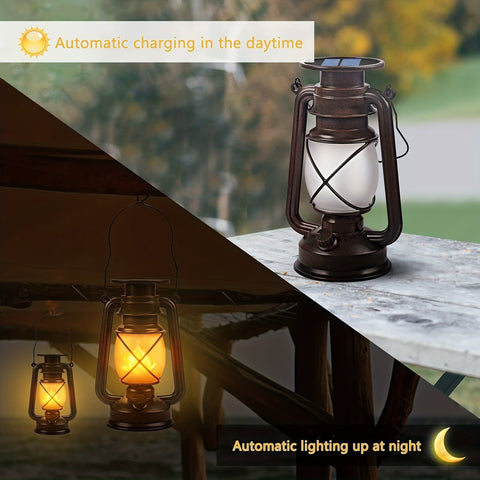 Set aus 2 Solar-Laternen – Vintage Tanzende Flamme LED Lichter für Garten und Terrasse