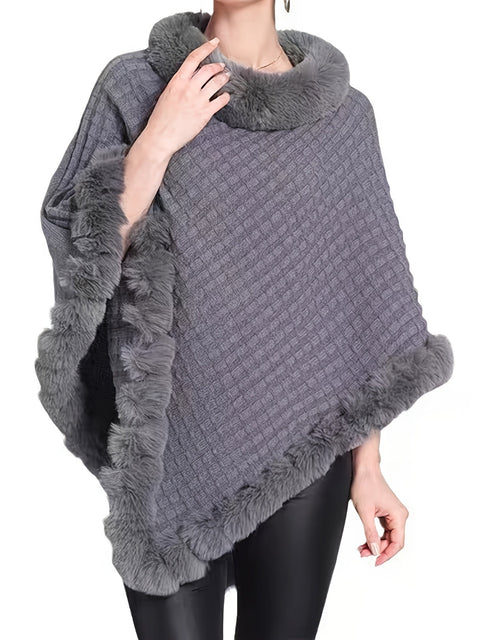 Luxe Dicke Strickpullover für Damen - Mit Kunstfellrand und schickem Pullover-Cape für den Winter