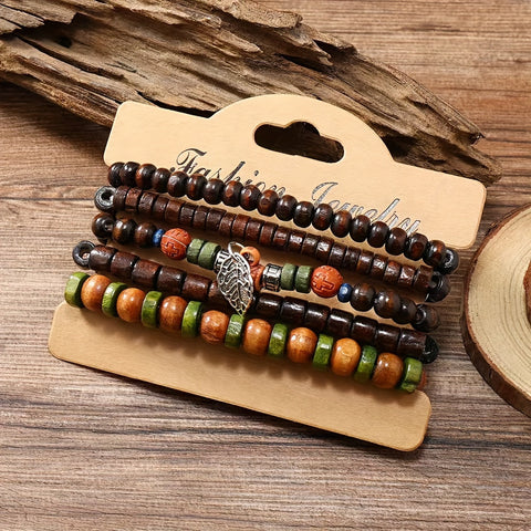 Natürliche Holzperlenarmband-Set - Für den coolen Mann
