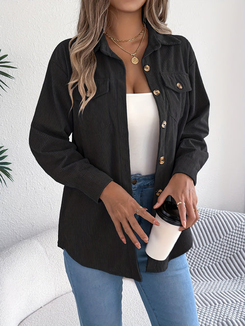 Lässige Cord-Jacke für Damen – Lange Ärmel und Klassischer Kragen, Perfekt für den Herbst und Winter