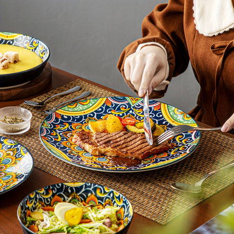 24-teiliges Diner-Set – Steinzeug im Boho-Stil