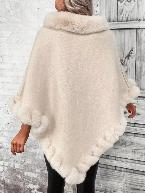 Luxe Dicke Strickpullover für Damen - Mit Kunstfellrand und schickem Pullover-Cape für den Winter