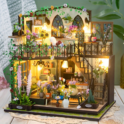 DIY Miniatur Gewächshaus-Haus mit Beleuchtung – Handgefertigtes 3D Puzzle für kreative Dekoration