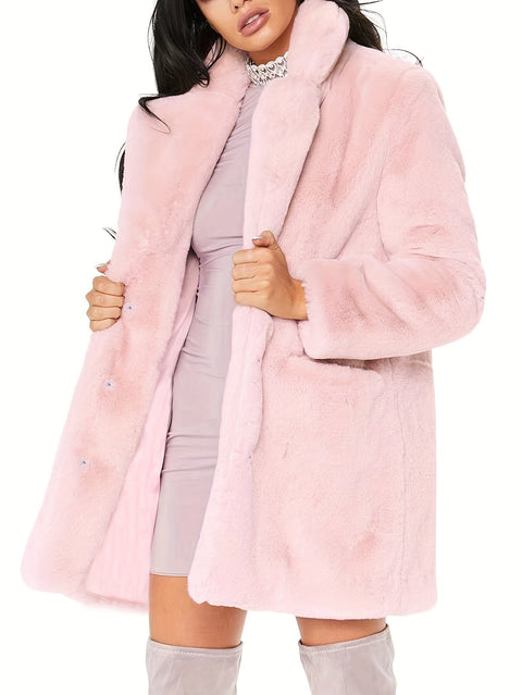 Eleganter Damen Mid-Länge Winter Faux-Fur Mantel - Stilvoll und Warm für Kalte Monate
