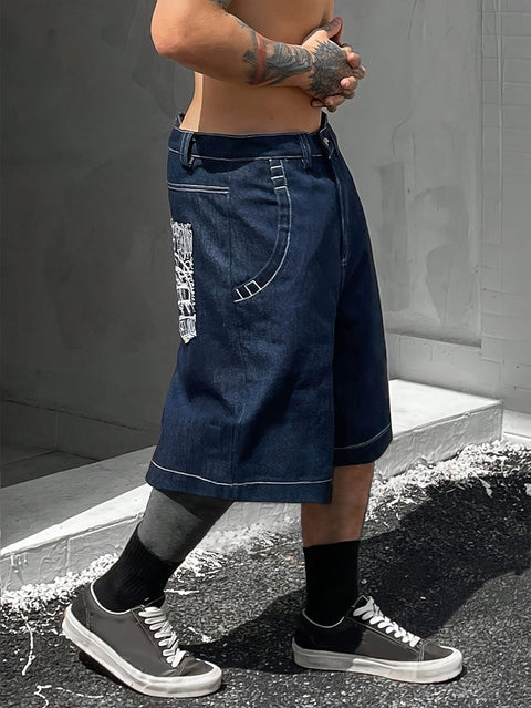 Lässige Bermuda-Jeansshorts – Lockere Passform mit stilvollen Blumenstickereien