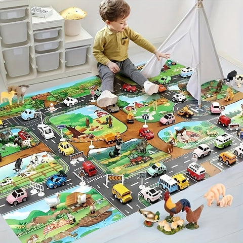 Interaktives Spielteppich Abenteuer – Entdecke Bauernhof und Verkehr mit Spielzeug