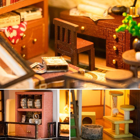 Miniatur Villa 3D Puzzle Kit – Handgefertigtes Modell mit LED Beleuchtung und Detaillierter Innenausstattung