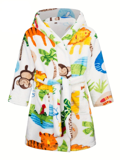 Flanell Kinderbademantel mit Tierdruck – Superweich und Bequem für Jungen und Mädchen