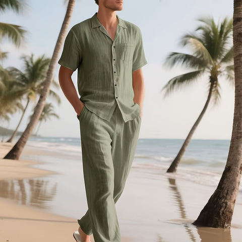 Herren Casual Leinen Set – Bequem und Luftig mit Langer Hose und Kurzarm