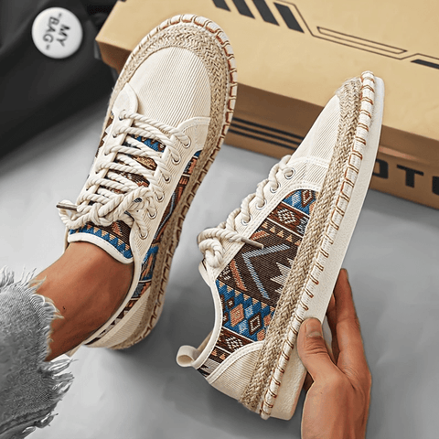 Boho Espadrille Sneakers für Herren – Atmungsaktives Canvas mit Bunt Gesticktem Design
