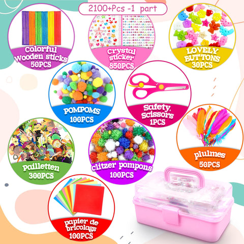 Komplettes Bastelset für Kinder – Kreatives Set mit Aufklebern, Stäbchen, Federn und mehr