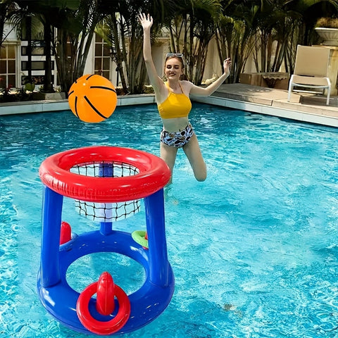Aufblasbares Schwimmbad-Basketballset – Korb, Ball und Ringe Inbegriffen