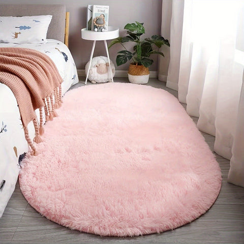 Plüsch Ovaler Teppich – Weicher und Stilvoller Teppich für Schlafzimmer und Wohnzimmer Dekoration