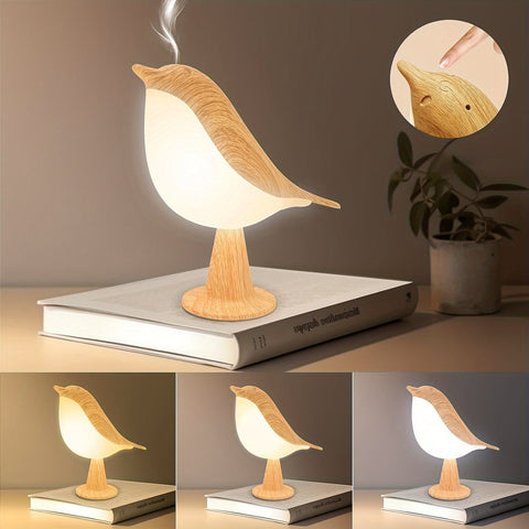 LED Vogel Lampe mit Aroma Diffuser – USB Aufladbare Nachtlampe und Leselampe mit 3 Farbtemperaturen