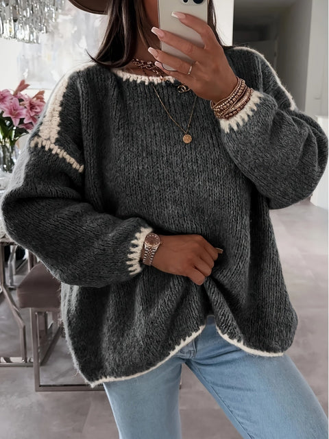 Off-Shoulder Farbblock Pullover - Lässig und Bequem für Herbst und Winter