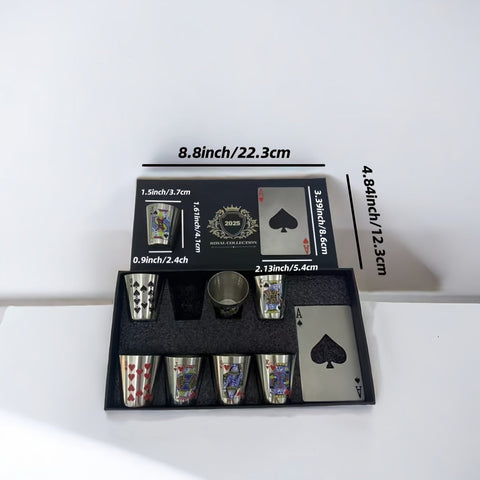 Königliche Spielkarten Whiskey Glas Set – Edelstahl & Flaschenöffner