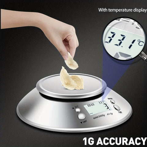 Digitale Küchenwaage mit Edelstahl-Waagschale – Präzision mit Temperatursensor und Timer-Funktion zum Backen und Kochen