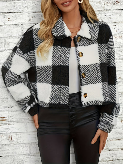 Luna Karierter Teddy-Jacke - Wärme und Stil für Damen