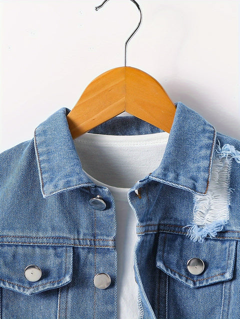 Lässige Ripped Denim Jacke und Hose Set – Perfekt für Abenteurer-Jungen