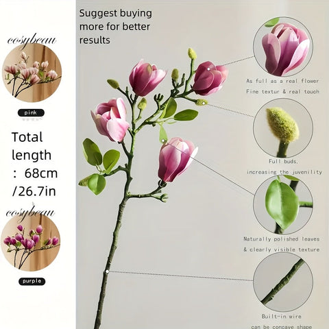 Set von 4 Realistischen Magnolienblumen – Elegant und Zeitlos für Hochzeiten und Luxuriöse Dekoration