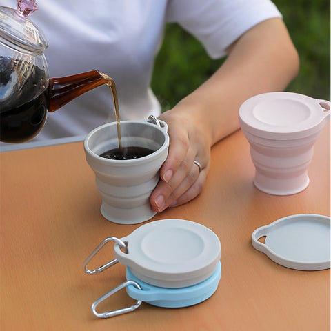 Faltbecher aus Silikon mit Karabinerhaken - Tragbarer und langlebiger Becher für Outdoor und Camping