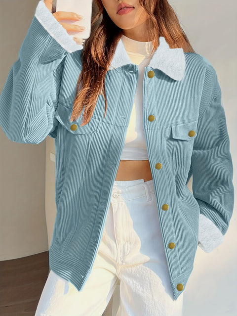 Stylische Herbst- und Winter-Damenjacke – Einfarbig mit Kragen und Knöpfen