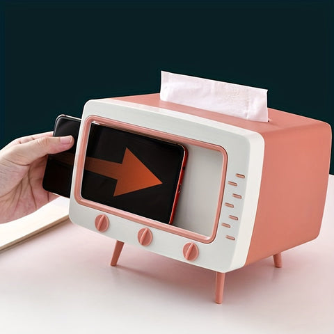 RetroTV Tissuebox Halter - Multifunktionaler Tissue-Dispenser mit Telefon-Dock