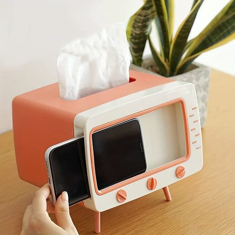 RetroTV Tissuebox Halter - Multifunktionaler Tissue-Dispenser mit Telefon-Dock