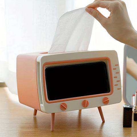 RetroTV Tissuebox Halter - Multifunktionaler Tissue-Dispenser mit Telefon-Dock