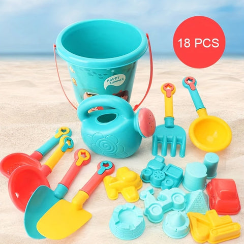 18-teiliges Strand- und Schneespielzeug-Set – Komplett mit Eimer, Schaufel und lustigen Werkzeugen für kreatives Spielen