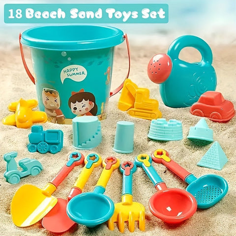 18-teiliges Strand- und Schneespielzeug-Set – Komplett mit Eimer, Schaufel und lustigen Werkzeugen für kreatives Spielen