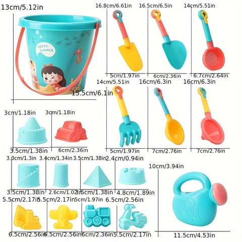 18-teiliges Strand- und Schneespielzeug-Set – Komplett mit Eimer, Schaufel und lustigen Werkzeugen für kreatives Spielen