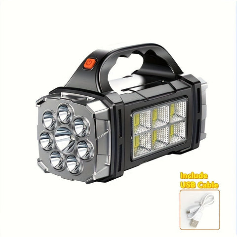 Superhelle LED Suchlampe – Wiederaufladbare Powerbank mit USB und Solarenergie für Outdoor-Abenteuer
