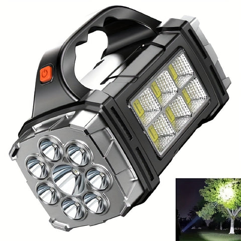Superhelle LED Suchlampe – Wiederaufladbare Powerbank mit USB und Solarenergie für Outdoor-Abenteuer