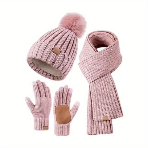 Lieke 3-in-1 Winterset – Warme Gebreite Mütze, Schal und Handschuhe