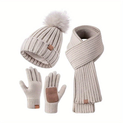 Lieke 3-in-1 Winterset – Warme Gebreite Mütze, Schal und Handschuhe