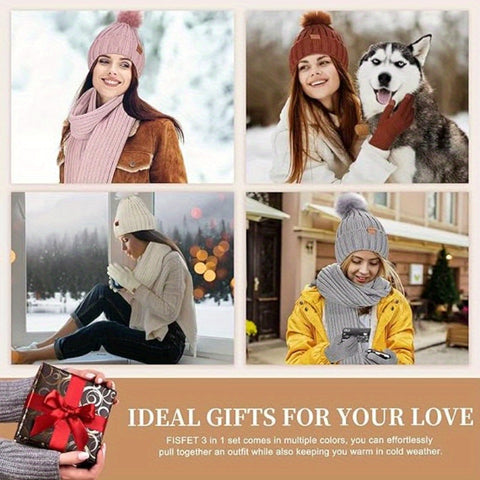 Lieke 3-in-1 Winterset – Warme Gebreite Mütze, Schal und Handschuhe