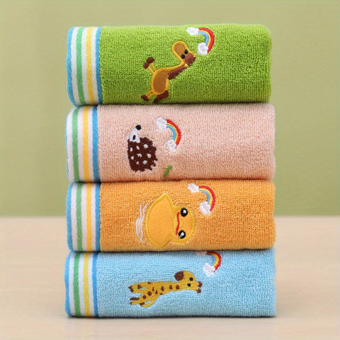 Süße Cartoon Bestickte Kleine Handtücher – Weiche Baumwoll-Set von 4