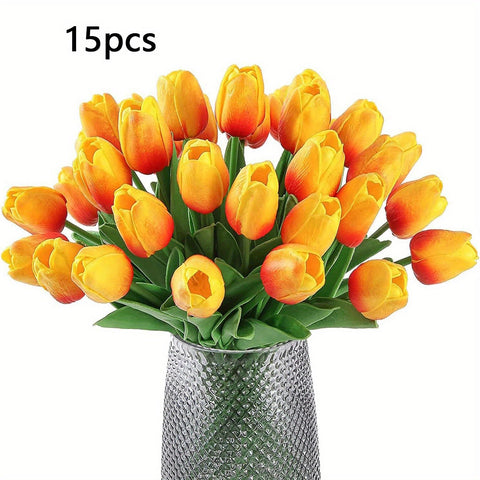 Set aus 15 Realistischen Kunst-Tulpen – Perfekt für Hochzeiten und Saisonale Dekorationen