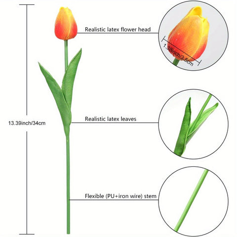 Set aus 15 Realistischen Kunst-Tulpen – Perfekt für Hochzeiten und Saisonale Dekorationen