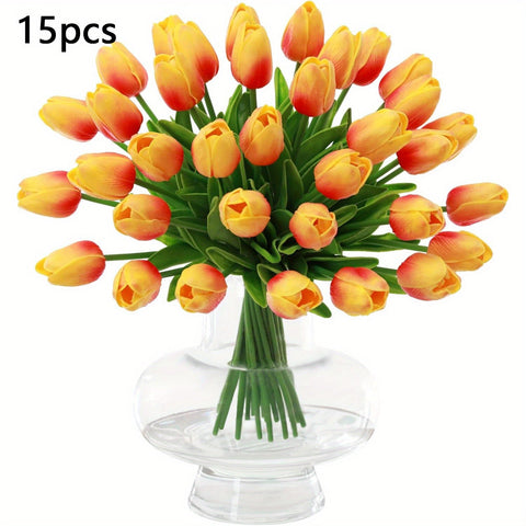 Set aus 15 Realistischen Kunst-Tulpen – Perfekt für Hochzeiten und Saisonale Dekorationen