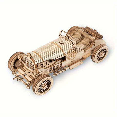 Vintage 3D Holzauto Puzzle – Mechanisches Modell mit Zahnrädern und Detailliertem Design