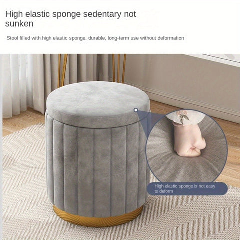 Nordic Chic Aufbewahrungs-Ottoman – Stilvoller runder Pouf mit Stauraum und Spiegeloberfläche