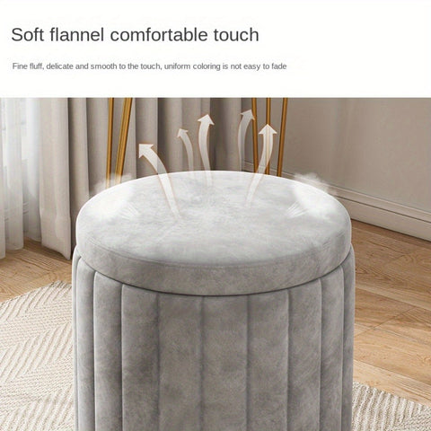 Nordic Chic Aufbewahrungs-Ottoman – Stilvoller runder Pouf mit Stauraum und Spiegeloberfläche