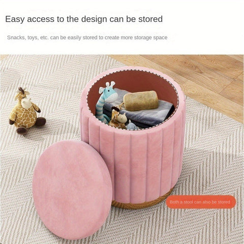 Nordic Chic Aufbewahrungs-Ottoman – Stilvoller runder Pouf mit Stauraum und Spiegeloberfläche