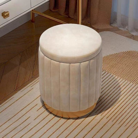 Nordic Chic Aufbewahrungs-Ottoman – Stilvoller runder Pouf mit Stauraum und Spiegeloberfläche