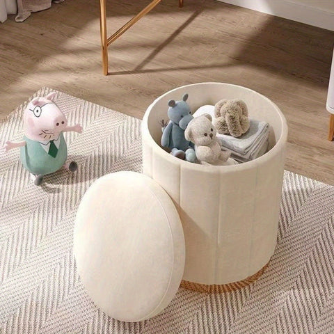 Nordic Chic Aufbewahrungs-Ottoman – Stilvoller runder Pouf mit Stauraum und Spiegeloberfläche