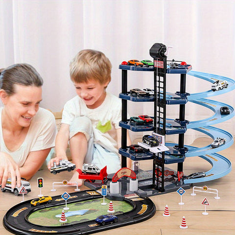 FirePark Garage Spielset - Mehrere Etagen mit Feuerwehrfahrzeugen und Verkehrsschildern