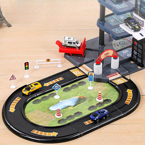 FirePark Garage Spielset - Mehrere Etagen mit Feuerwehrfahrzeugen und Verkehrsschildern