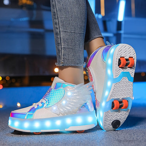 Leuchtende Rollschuh-Sneaker mit Flügeln – USB Aufladbar für Mädchen und Teenager